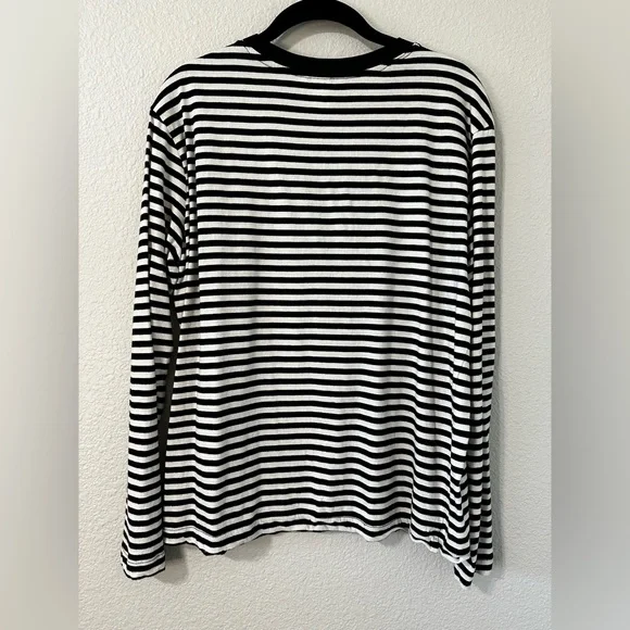 Classic Black and White Striped Long Sleeve Cotton T Shirt - Picture 2 of 5